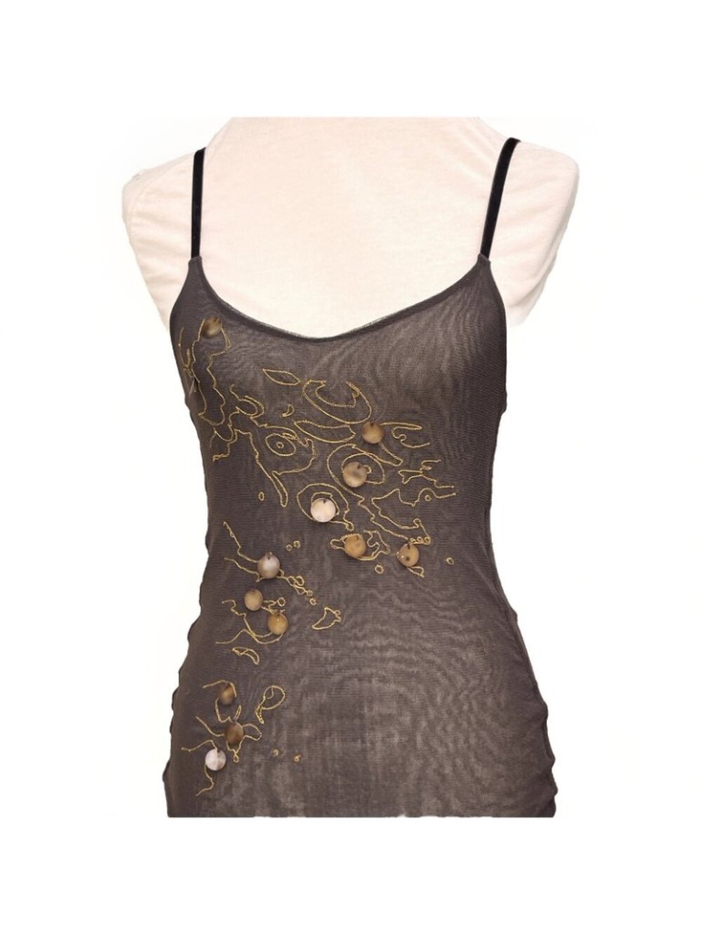 Helena Sorel Mesh Cami Tank Top Embroidered Beaded Accent Size 3 France NWOT - Picture 11 of 11